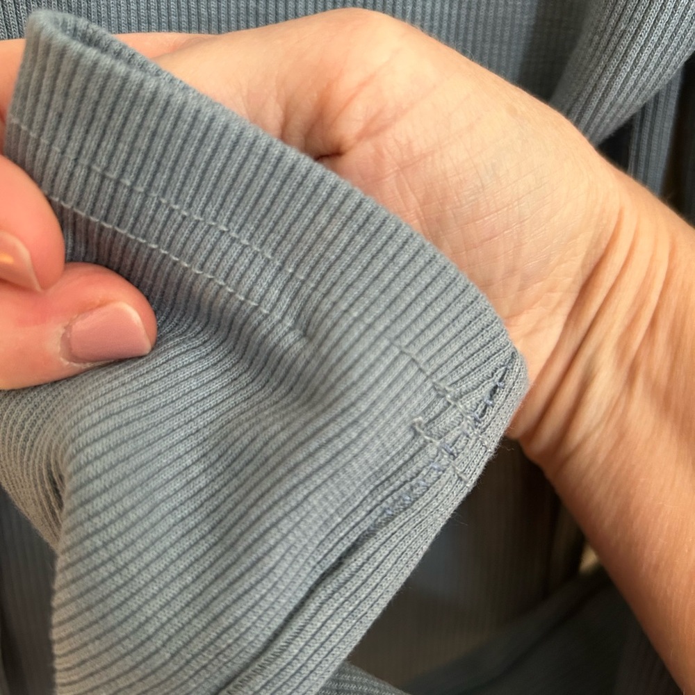 Body Con Ribbed Blue Button-Down Dress - Picture 9 of 11